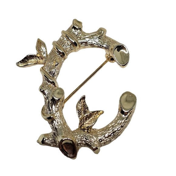 Vintage Brooch Pin Signed Sarah Coventry Initial C Bamboo Textured Gold Tone - Picture 3 of 10